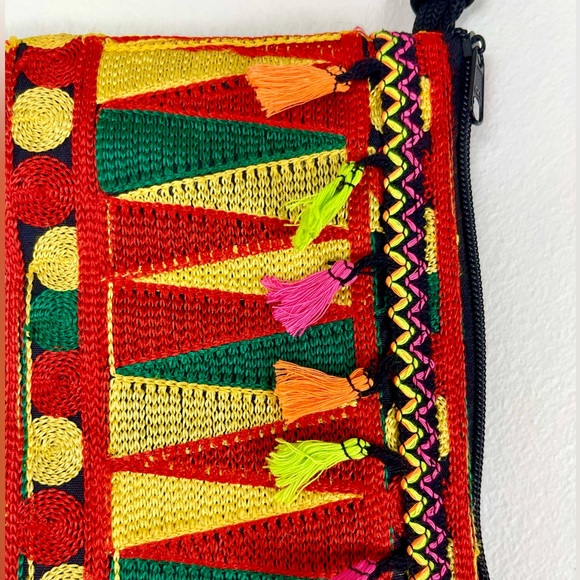 Boho Pouch, Embroidered Coin Purse, Red Yellow Green, Handmade NWOT - Picture 2 of 4
